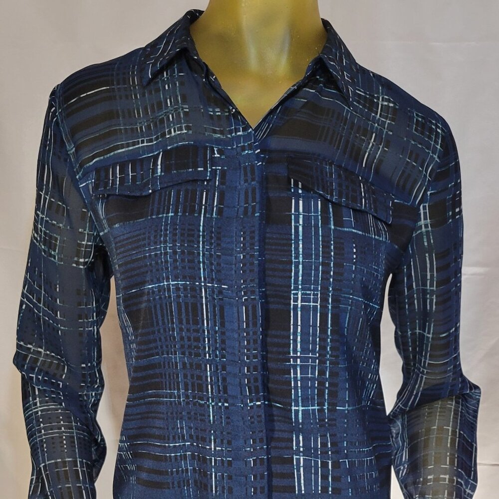 SIMPLY VERA - VERA WANG Navy Blue Button-Down Blouse
